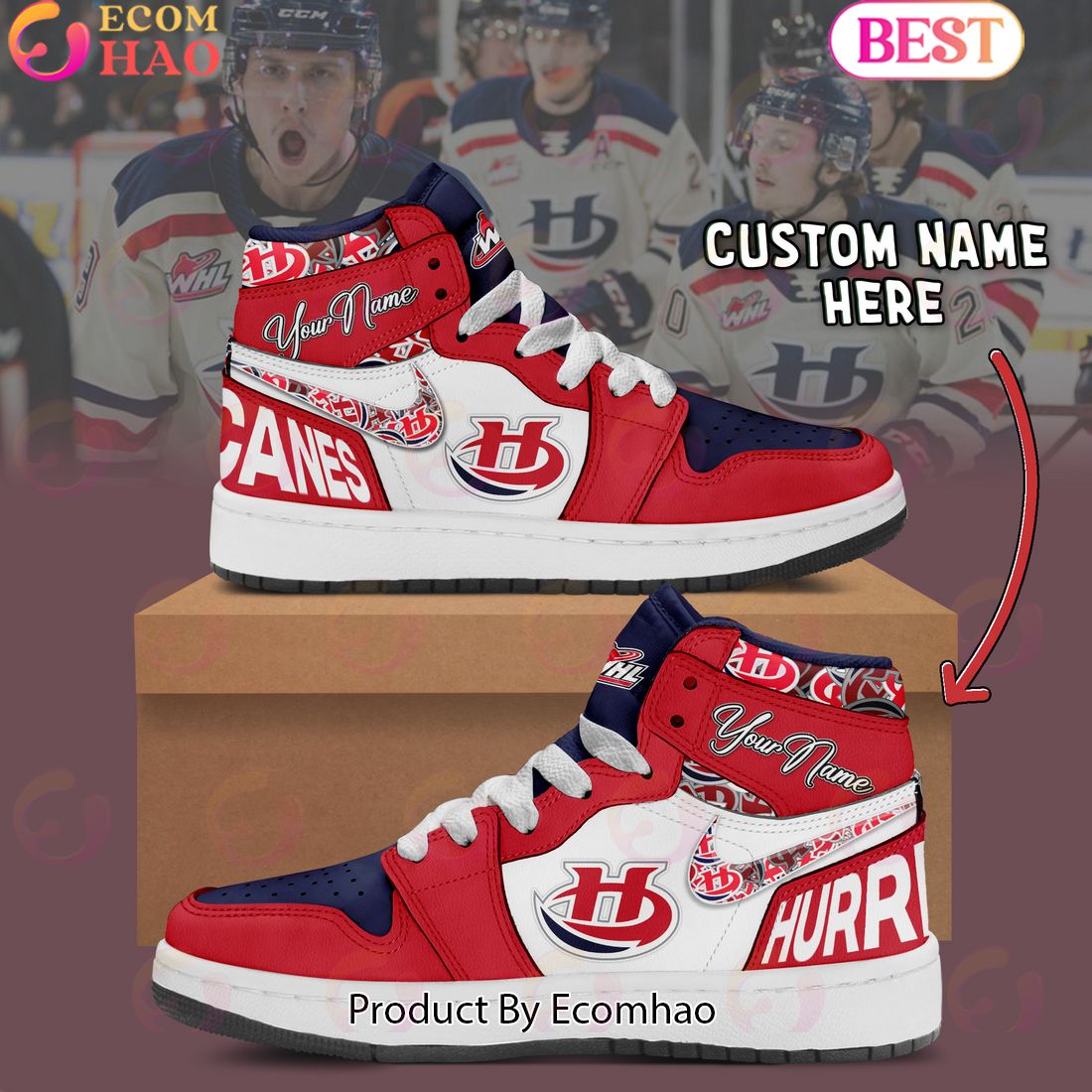 Custom Name WHL Red Deer Rebels Air Jordan 1, Hightop