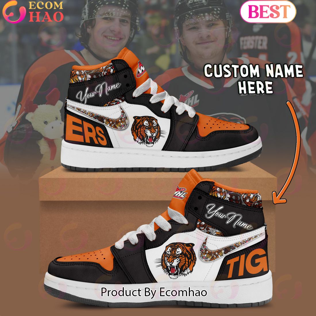 Custom Name WHL Medicine Hat Tigers Air Jordan 1, Hightop