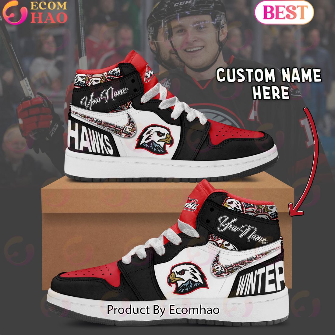 Custom Name WHL Kelowna Rockets Air Jordan 1, Hightop