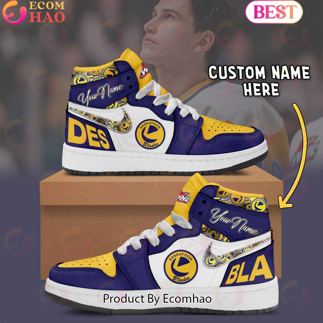 Custom Name WHL Saskatoon Blades Air Jordan 1, Hightop