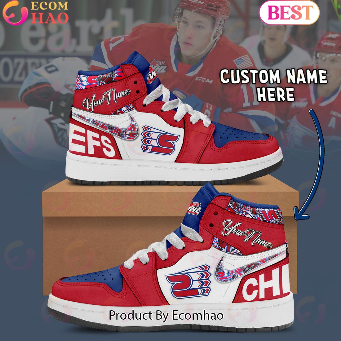 Custom Name WHL Spokane Chiefs Air Jordan 1, Hightop