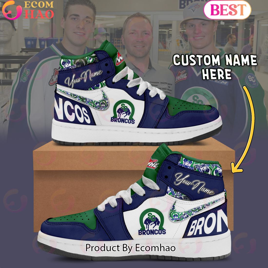 Custom Name WHL Swift Current BroncosAir Jordan 1, Hightop