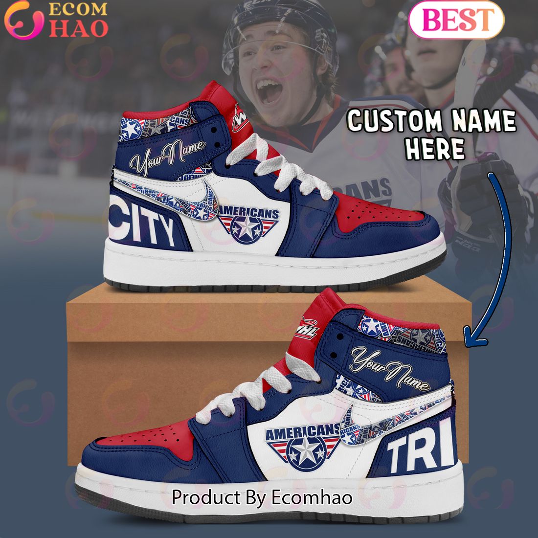 Custom Name WHL Tri-City Americans Air Jordan 1, Hightop