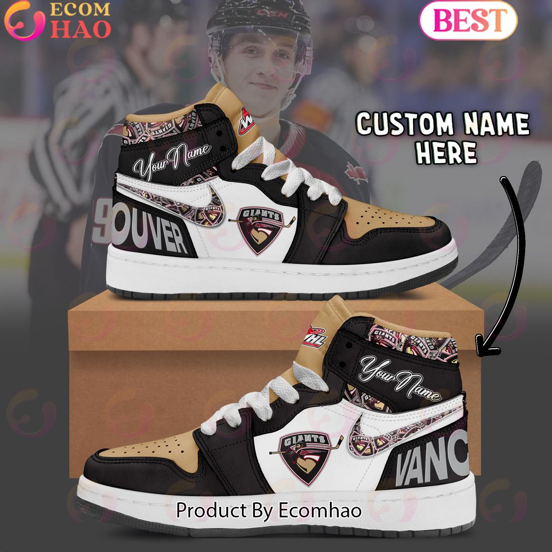 Custom Name WHL Vancouver Giants Air Jordan 1, Hightop