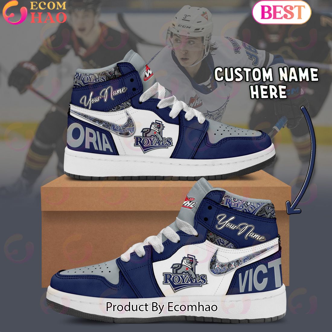 Custom Name WHL Victoria Royals Air Jordan 1, Hightop