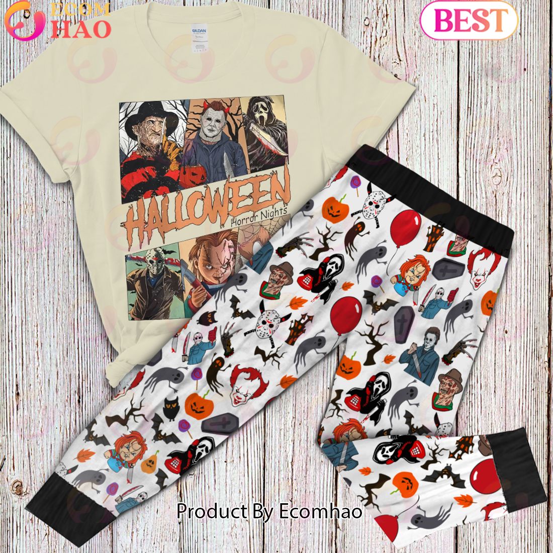 Horror Characters Movies Halloween Pajamas, Halloween Pajamas Gift, Pajamas For Gifts, Holiday Pajamas For Family