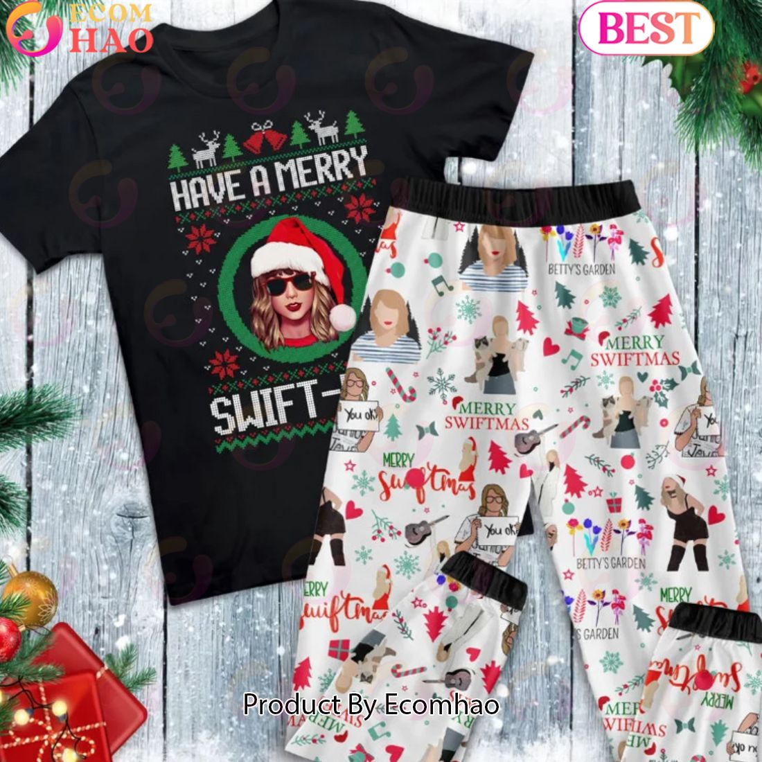 Taylor Swift Merry Swiftmas Pajamas Set, Halloween Pajamas Gift, Pajamas For Gifts, Holiday Pajamas For Family