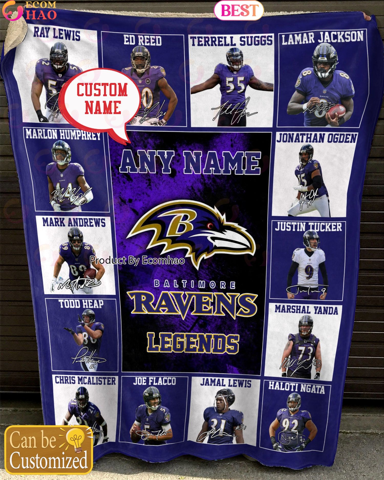 Custom Name NFL Baltimore Ravens Legends Fleece Blanket