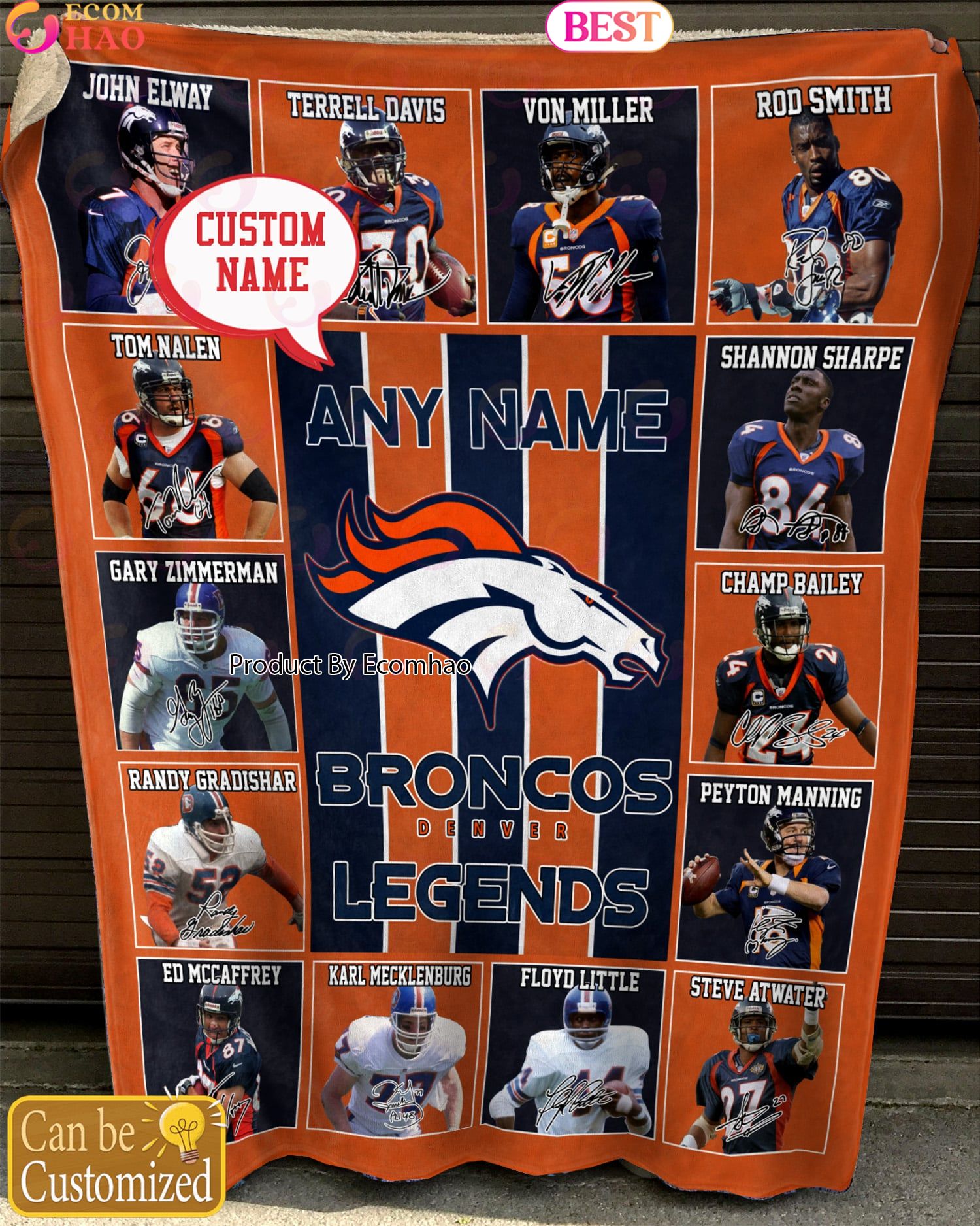 Custom Name NFL Denver Broncos Legends Fleece Blanket