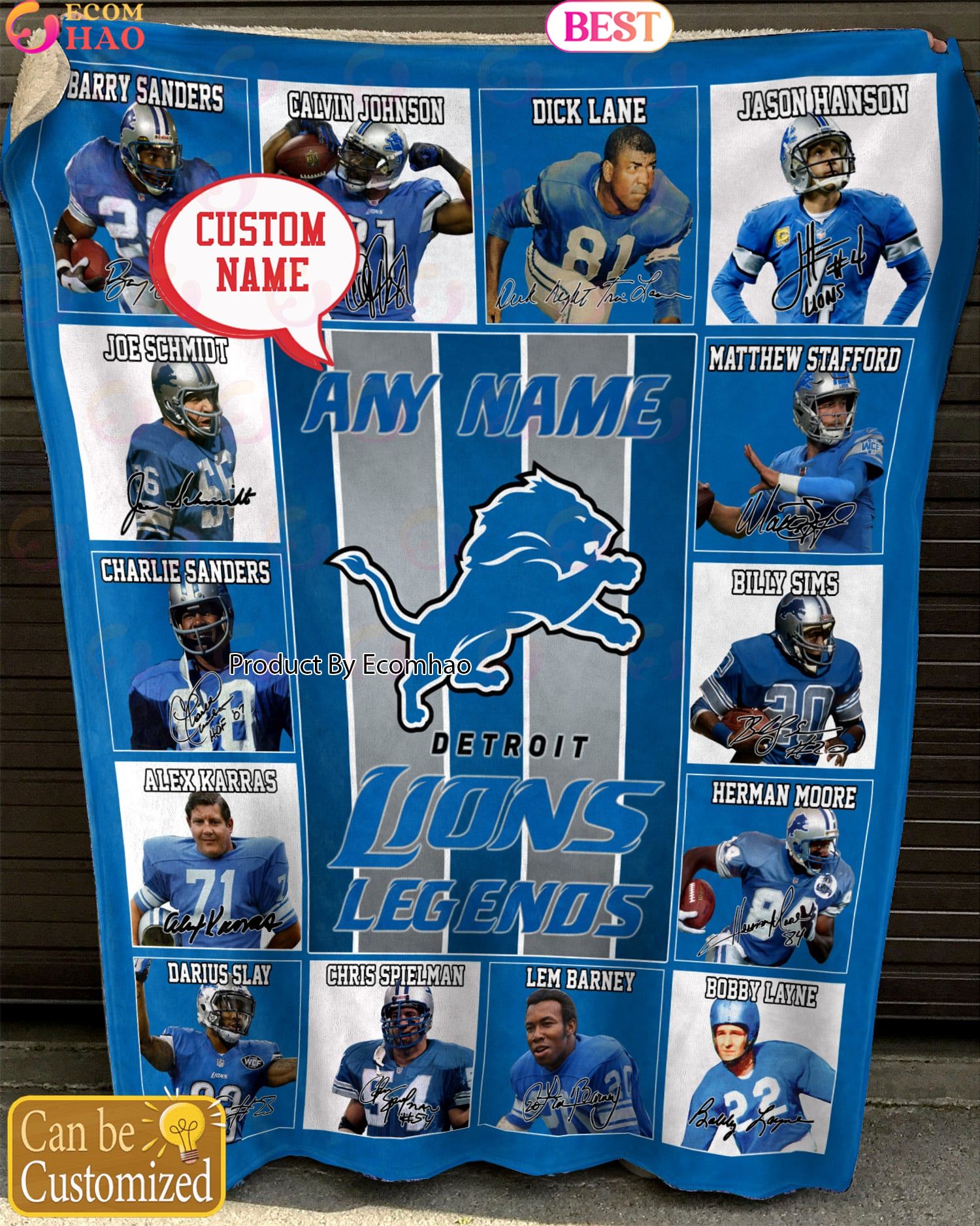 Custom Name NFL Detroit Lions Legends Fleece Blanket