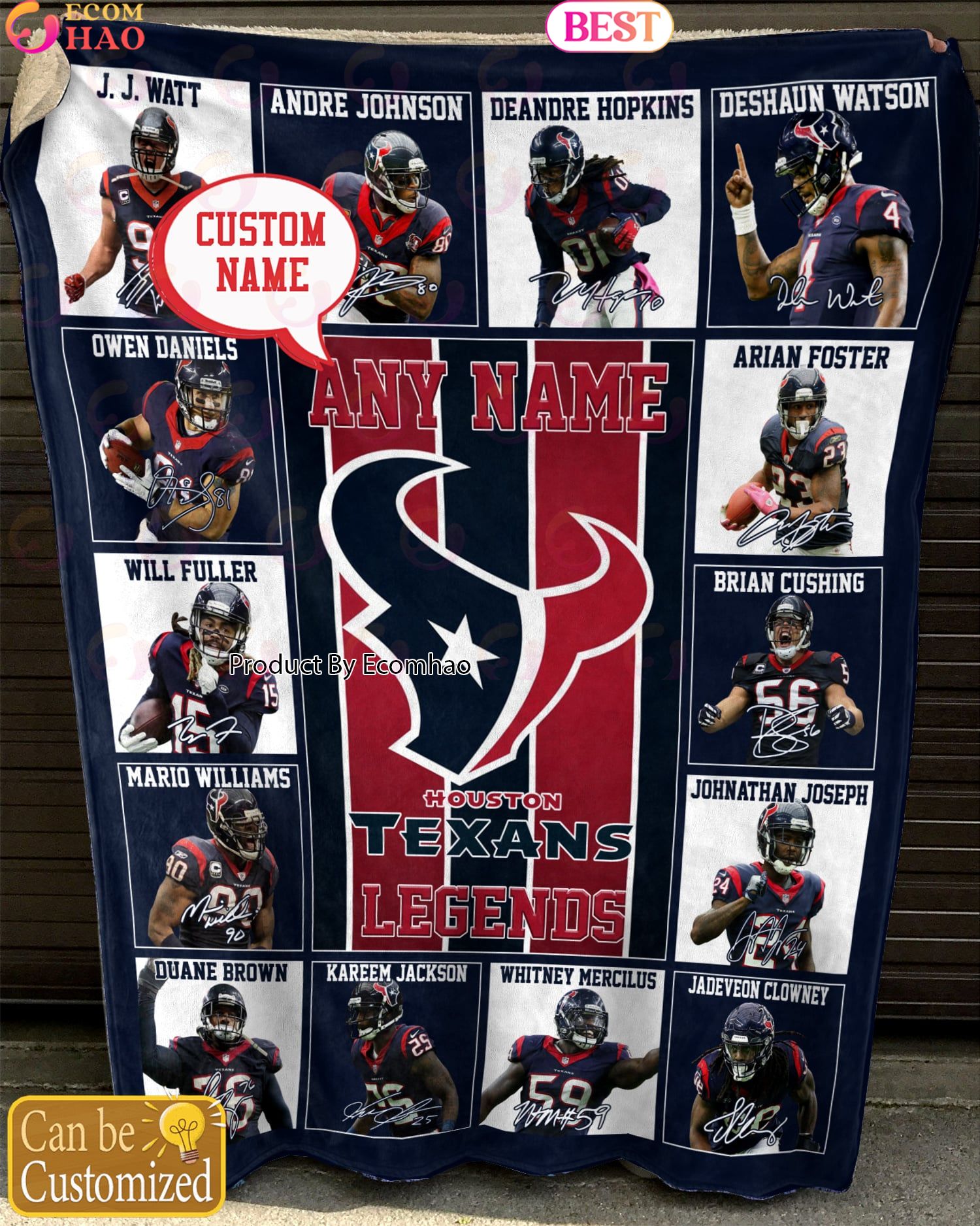 Custom Name NFL Houston Texans Legends Fleece Blanket