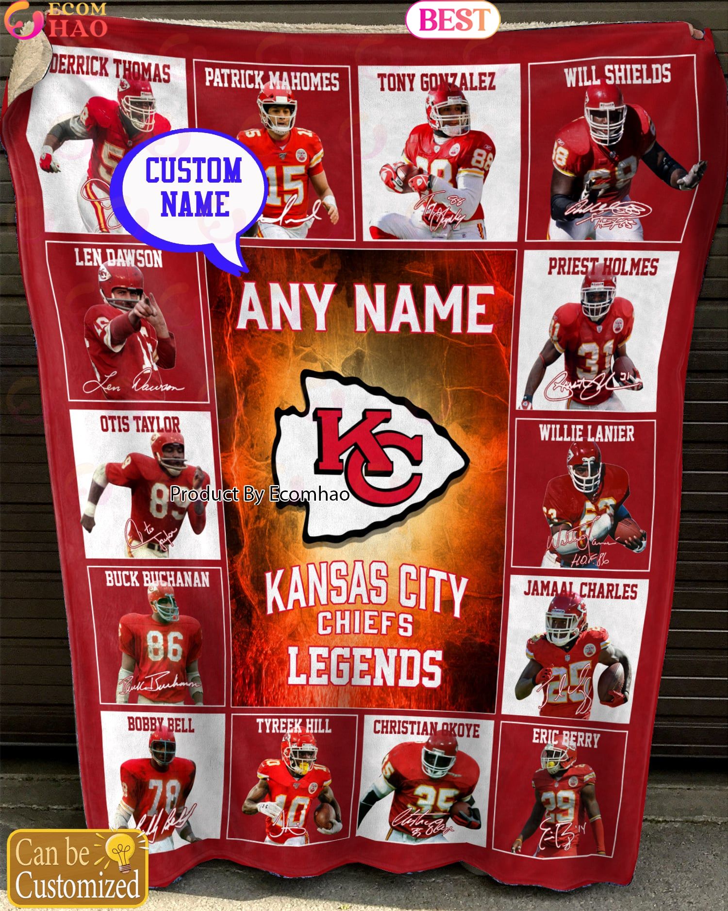 Custom Name NFL Kansas City Chiefs Legends Fleece Blanket