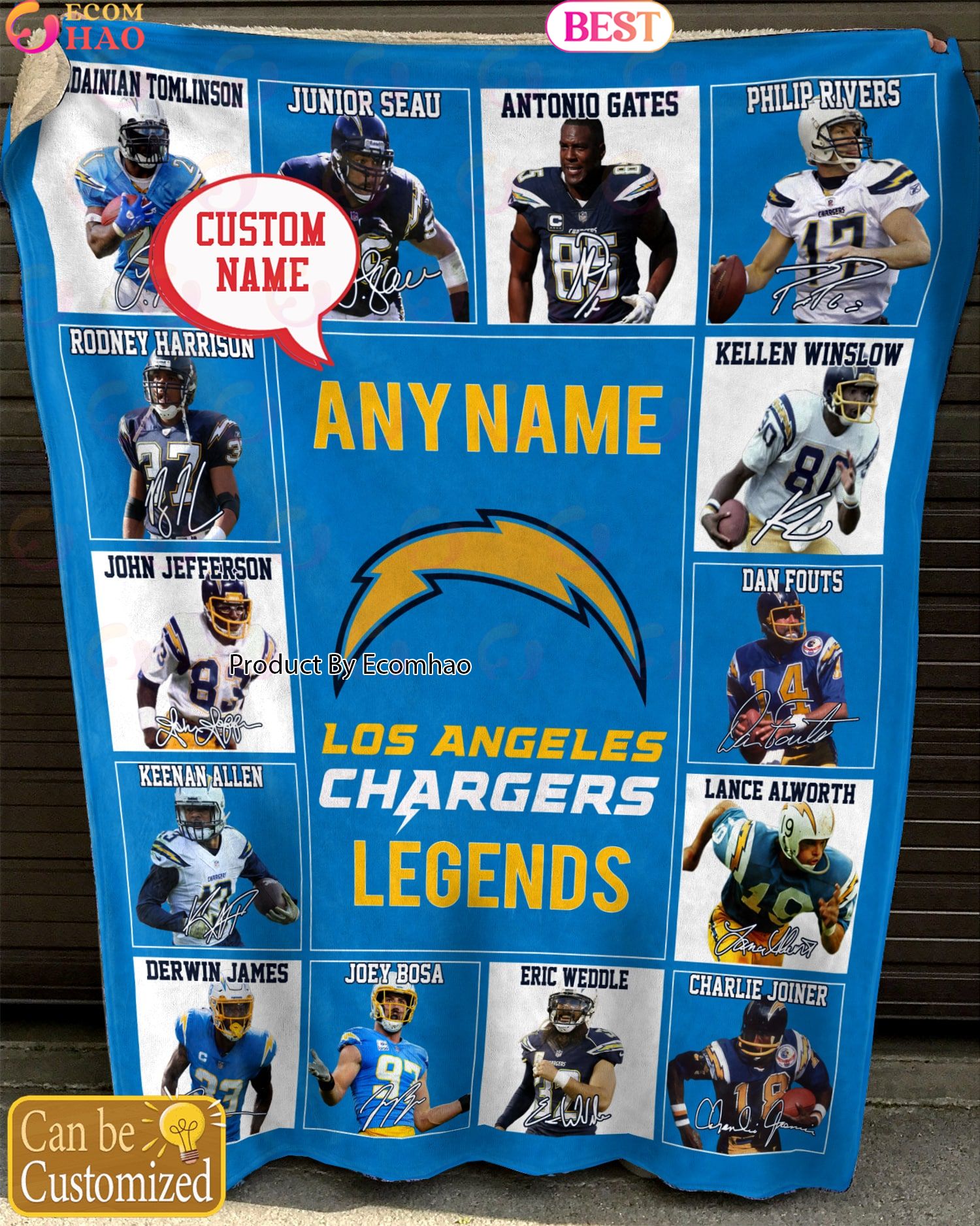 Custom Name NFL Los Angeles Chargers Legends Fleece Blanket