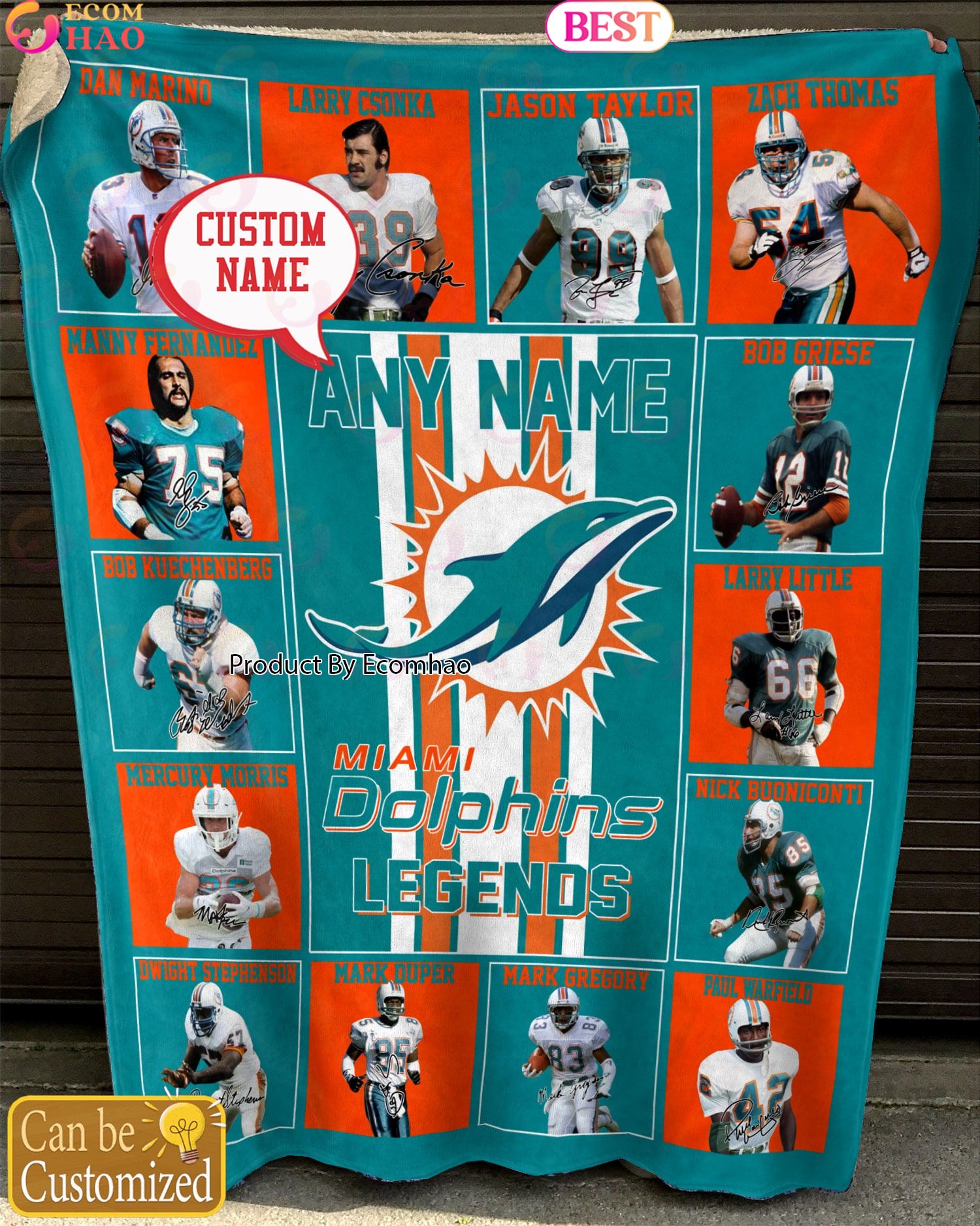 Custom Name NFL Miami Dolphins Legends Fleece Blanket