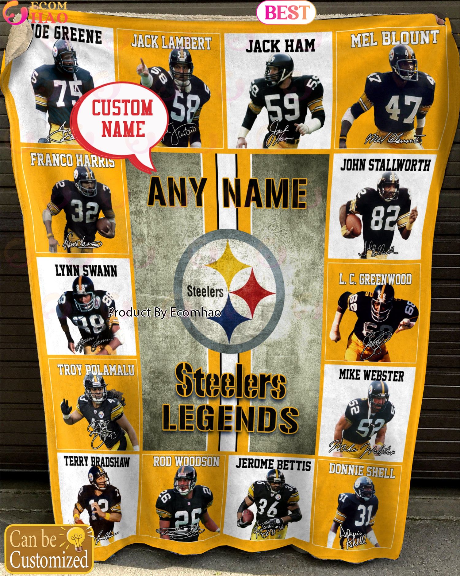 Custom Name NFL Pittsburgh Steelers Legends Fleece Blanket