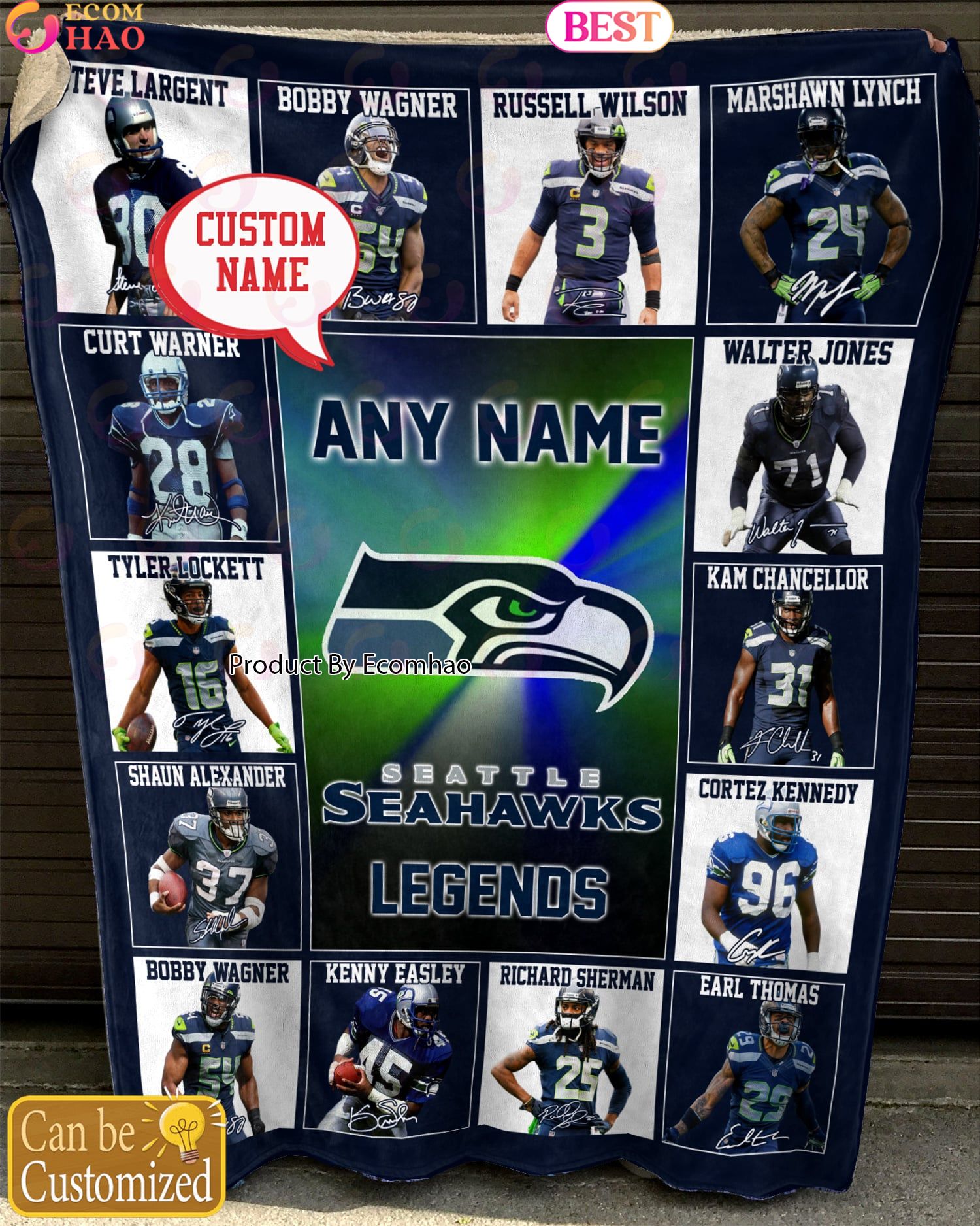 Custom Name NFL Seattle Seahawks Legends Fleece Blanket