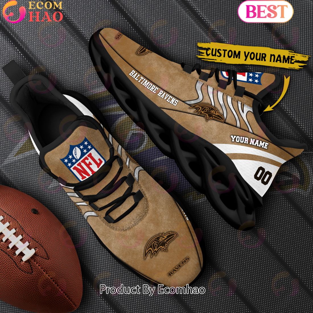 Custom Name NFL Baltimore Ravens X Salute to Service For Veterans Day Celebration Max Soul Shoes