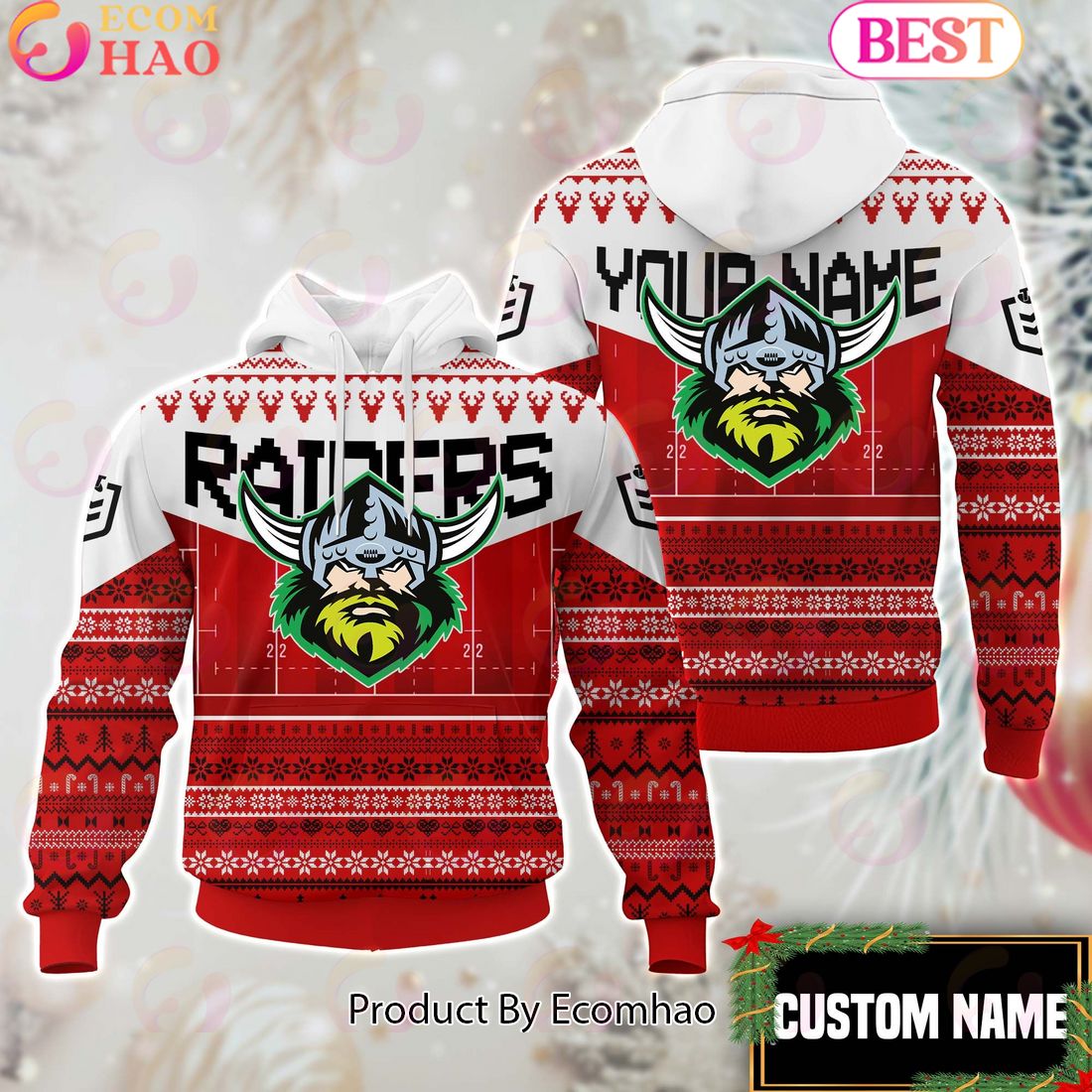 Canberra Raiders NRL Merry Christmas Custom Name Hoodie