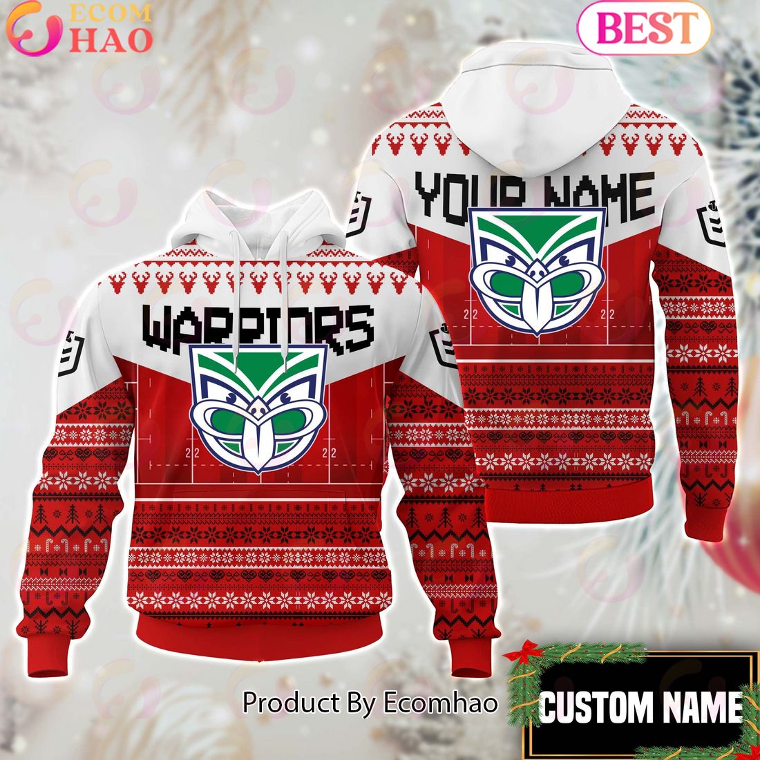 New Zealand Warriors NRL Merry Christmas Custom Name Hoodie