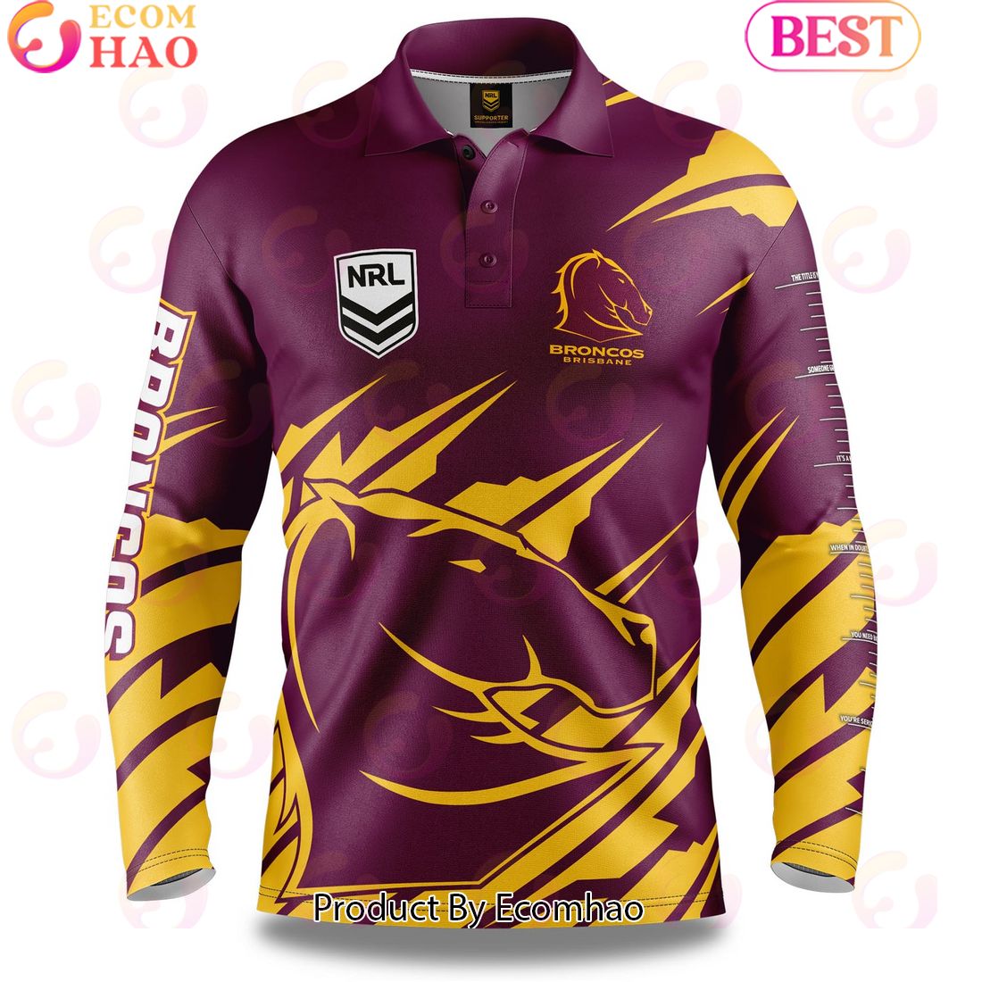 Brisbane Broncos NRL Fishing Long Sleeve Polo Shirt