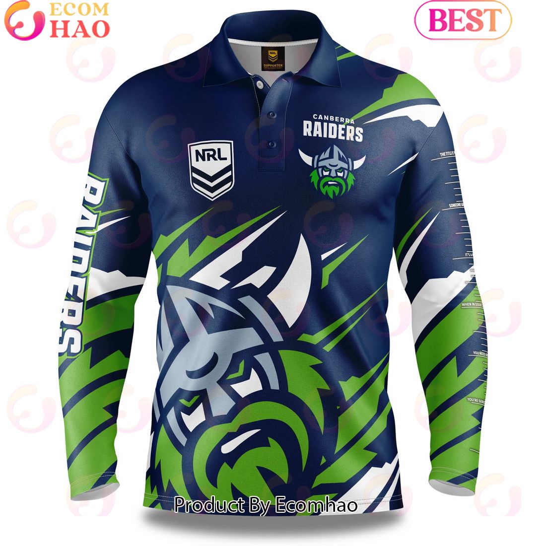 Canberra Raiders NRL Fishing Long Sleeve Polo Shirt