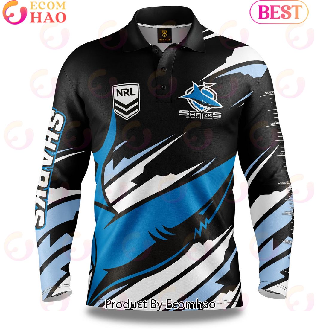 Cronulla-Sutherland Sharks NRL Fishing Long Sleeve Polo Shirt