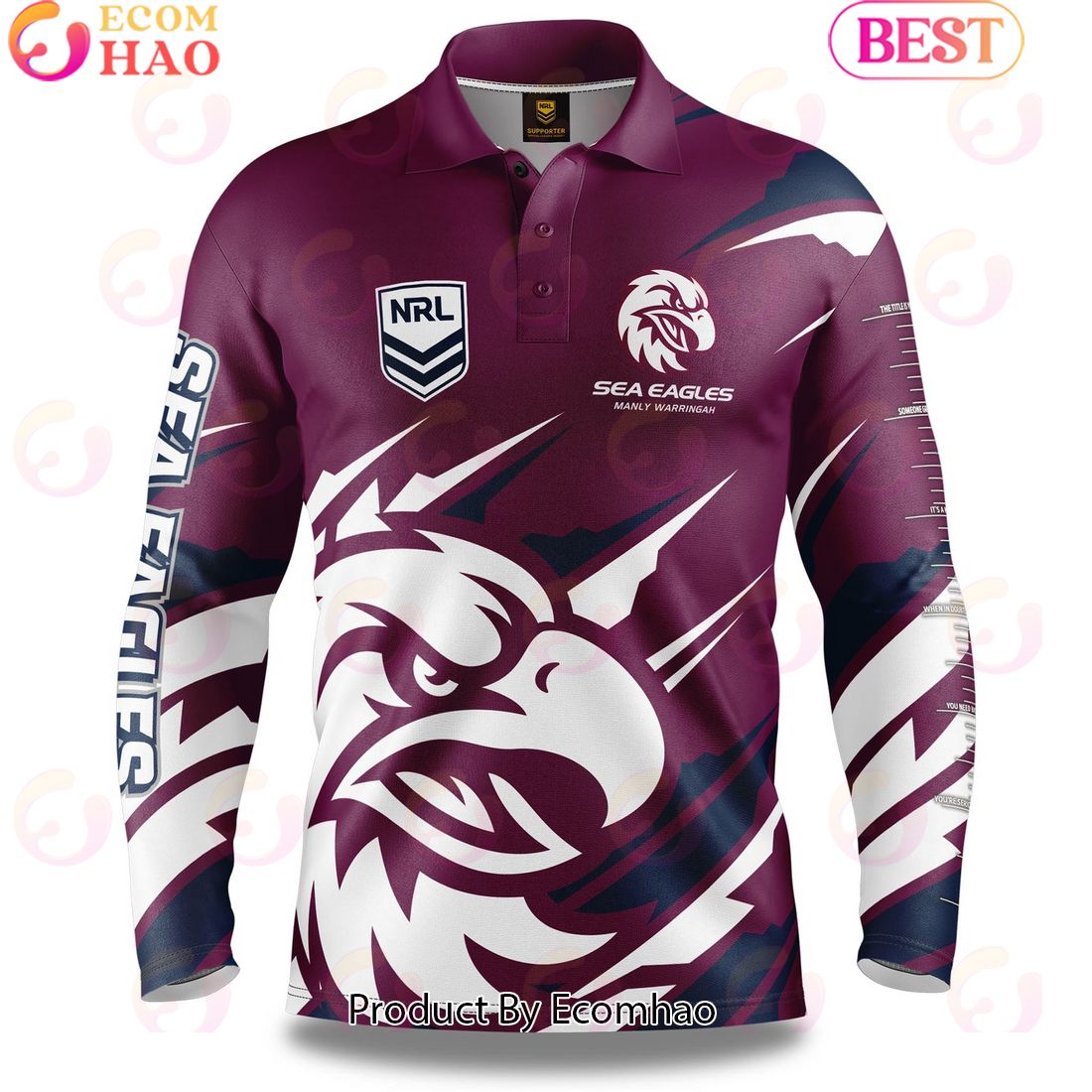 Manly Warringah Sea Eagles NRL Fishing Long Sleeve Polo Shirt