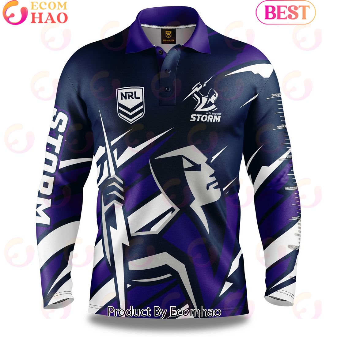 Melbourne Storm NRL Fishing Long Sleeve Polo Shirt