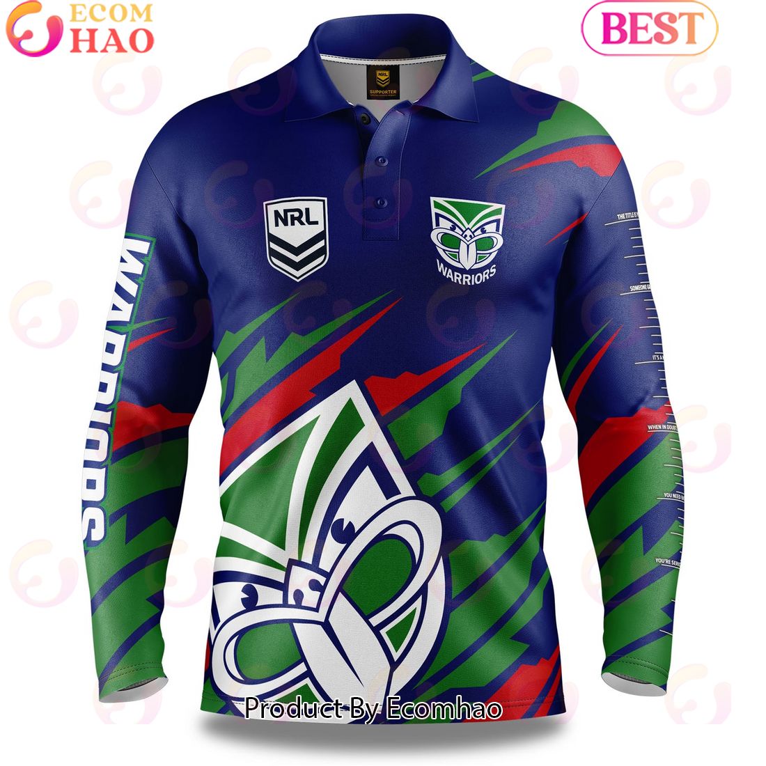 New Zealand Warriors NRL Fishing Long Sleeve Polo Shirt