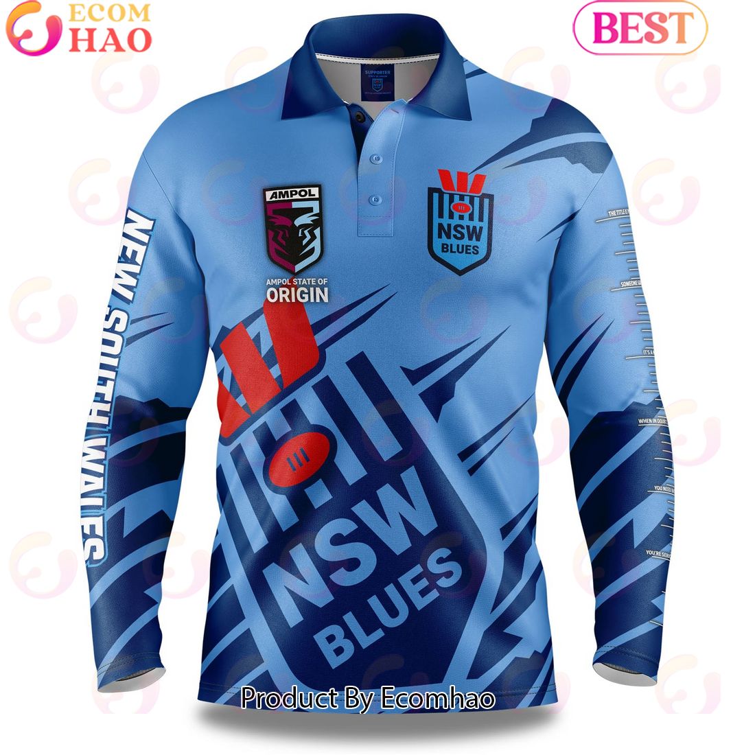 NSW Blues NRL Fishing Long Sleeve Polo Shirt