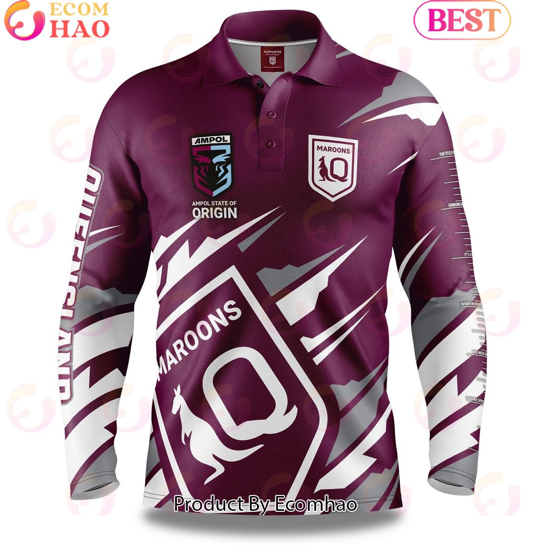 QLD Maroons NRL Fishing Long Sleeve Polo Shirt