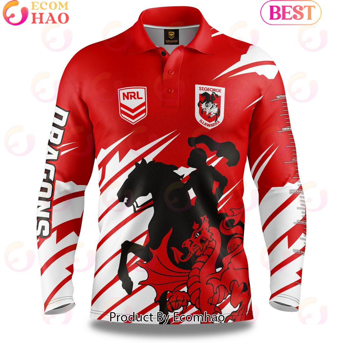 St. George-Illawarra Dragons NRL Fishing Long Sleeve Polo Shirt