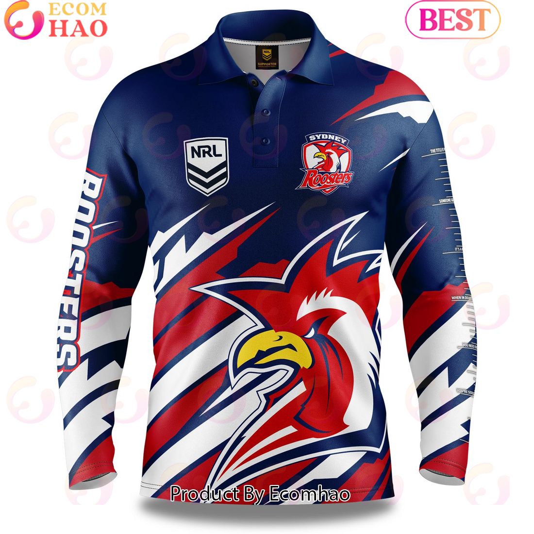 Sydney Roosters NRL Fishing Long Sleeve Polo Shirt