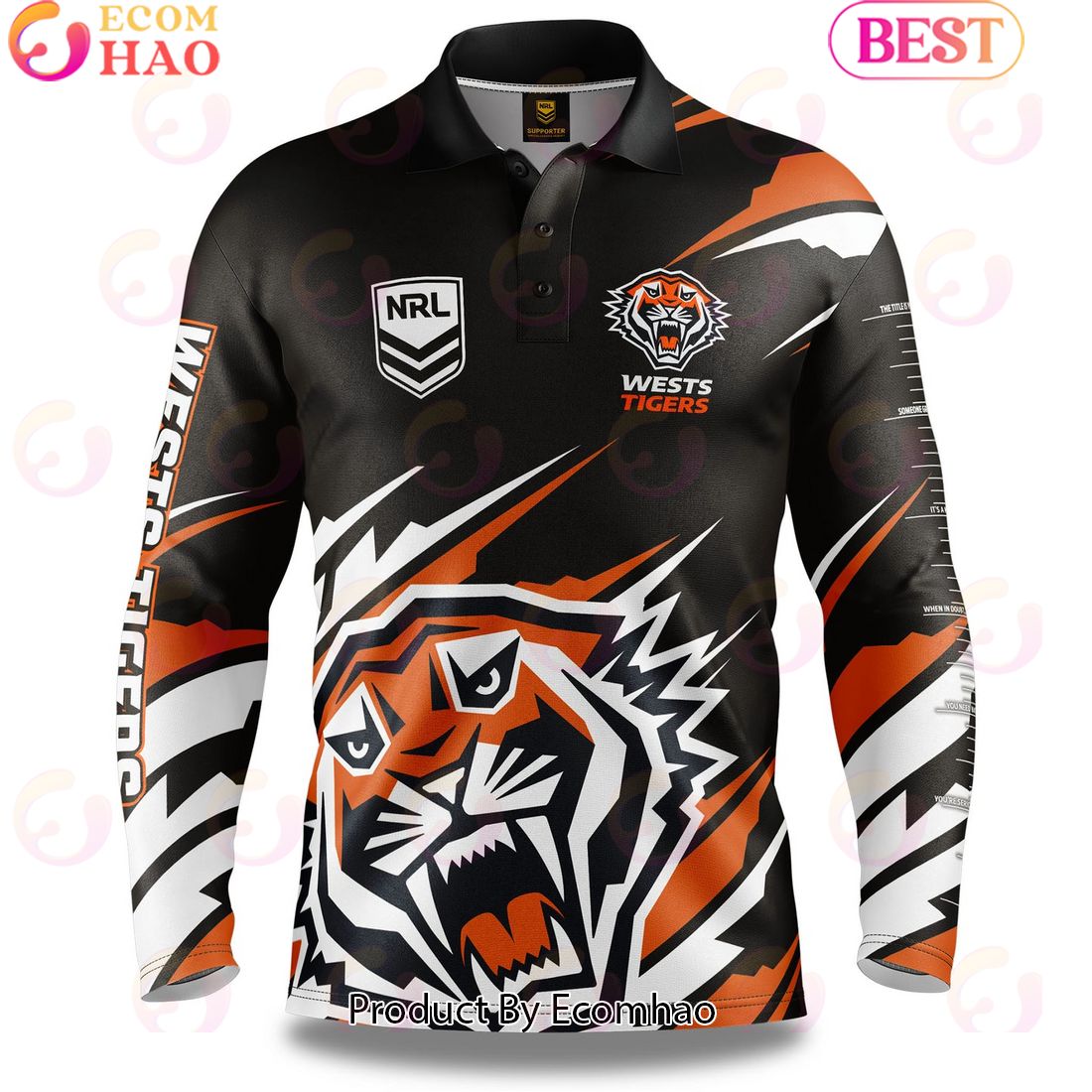 Wests Tigers NRL Fishing Long Sleeve Polo Shirt