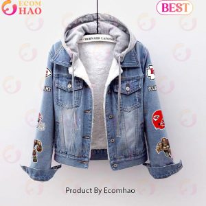 Custom Name Go Chiefs Mascot Designed NFL Kansas City Chiefs Fleece Hooded Denim Jacket