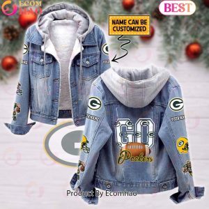 Custom Name Go Pack Mascot Designed NFL Green Bay Packers Fleece Hooded Denim Jacket