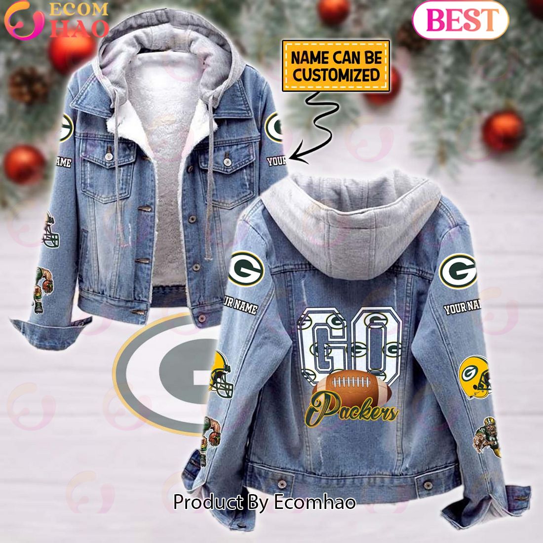 Custom Name Go Lions Mascot Designed NFL Detroit Lions Fleece Hooded Denim Jacket