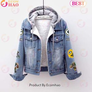 Custom Name Go Pack Mascot Designed NFL Green Bay Packers Fleece Hooded Denim Jacket
