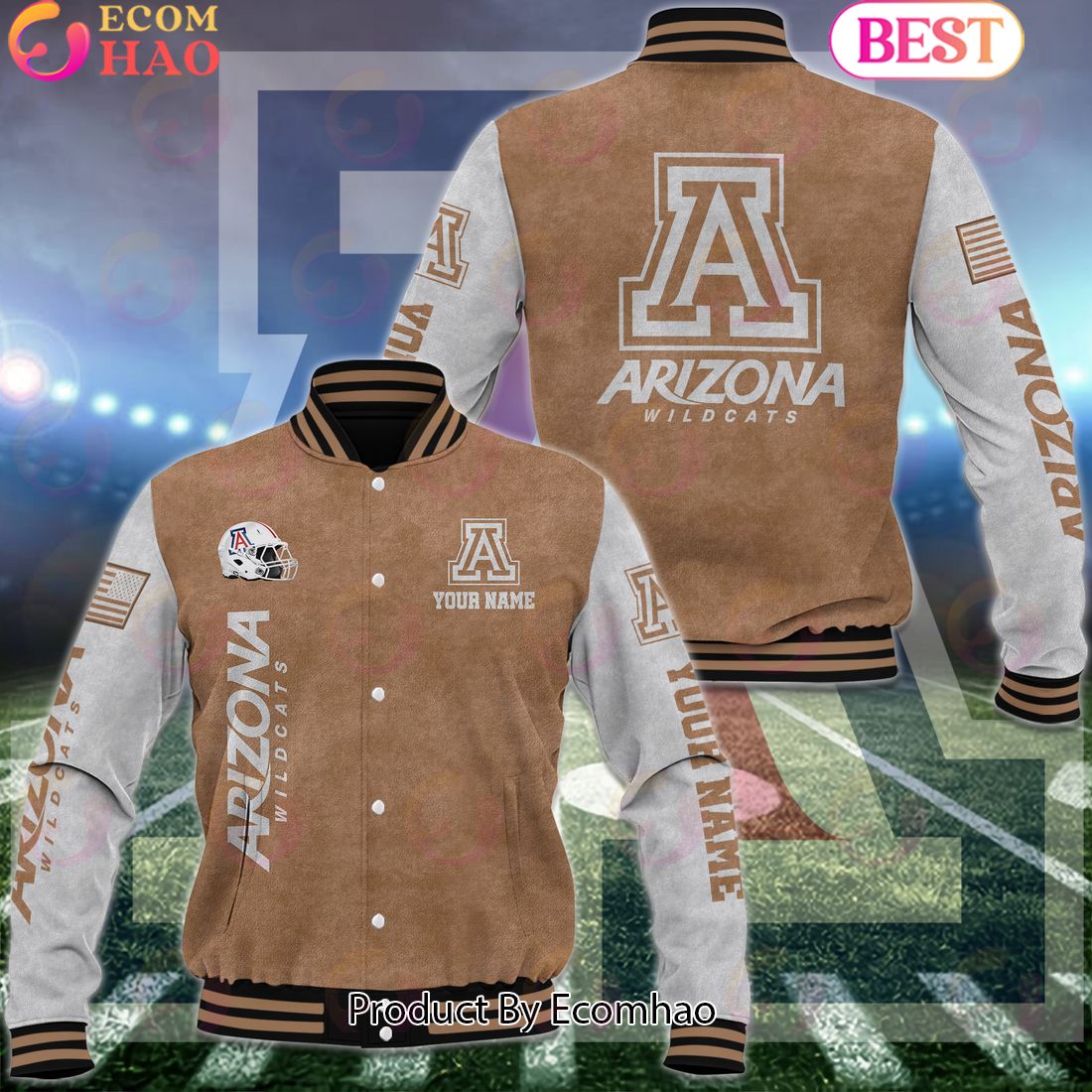 NCAA Arizona Wildcats Salute to Service For Veteran Day Color Custom Name Baseball Jacket