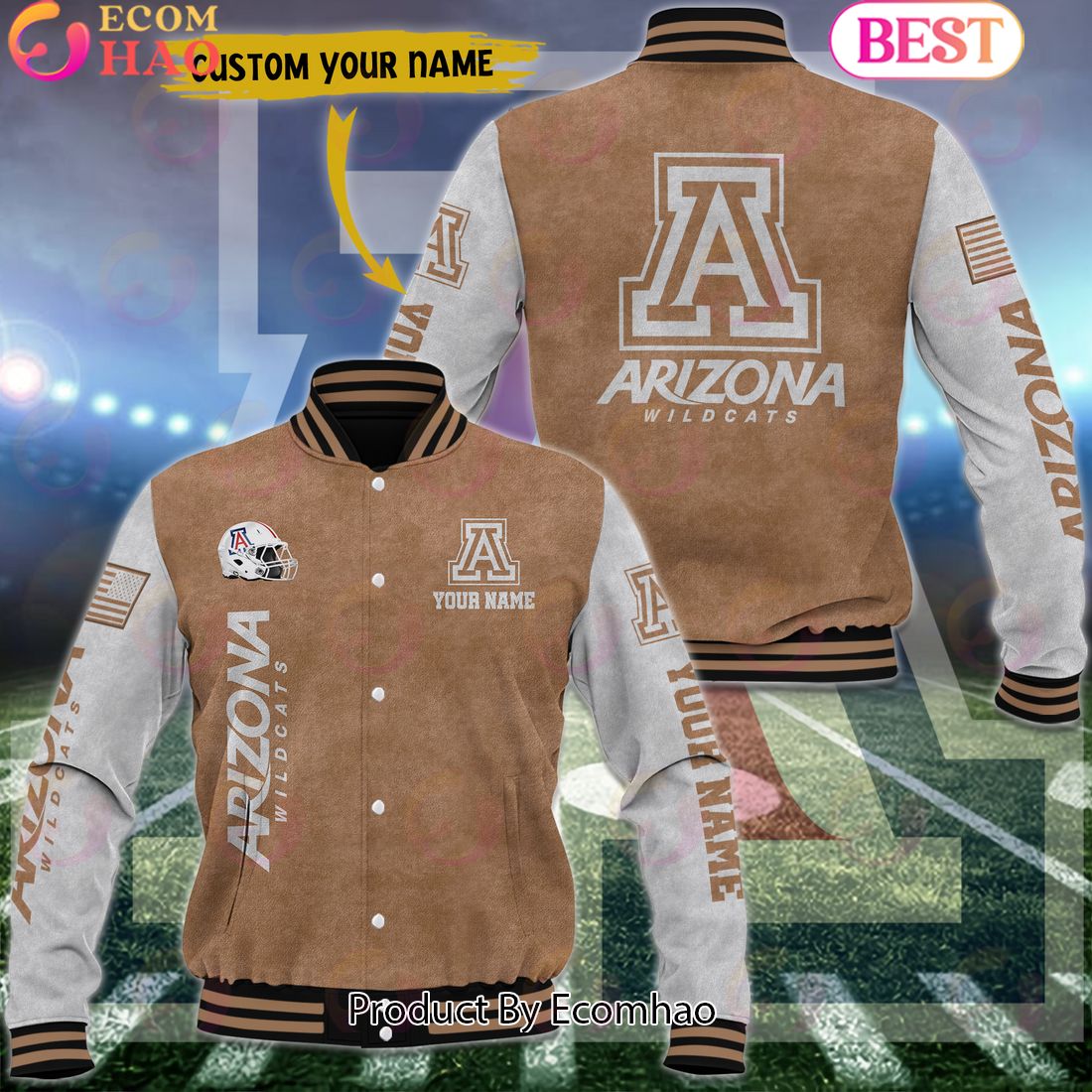 NCAA Arizona Wildcats Salute to Service For Veteran Day Color Custom Name Baseball Jacket