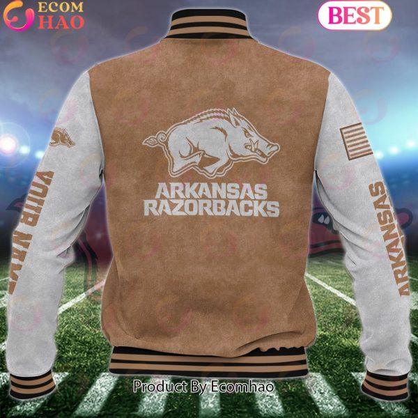 NCAA Arkansas Razorbacks Salute to Service For Veteran Day Color Custom Name Baseball Jacket