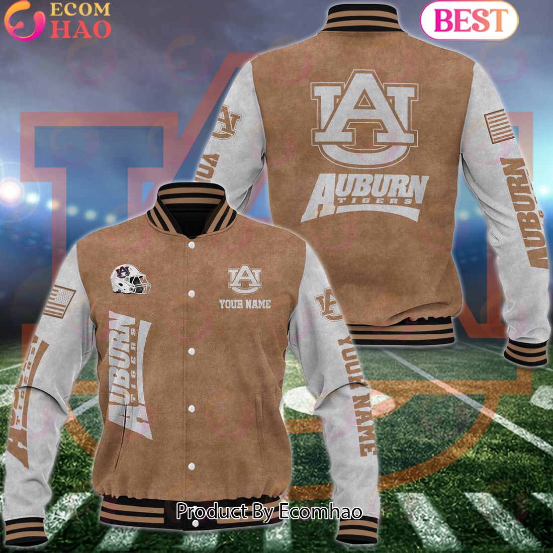 NCAA Auburn Tigers Salute to Service For Veteran Day Color Custom Name Baseball Jacket