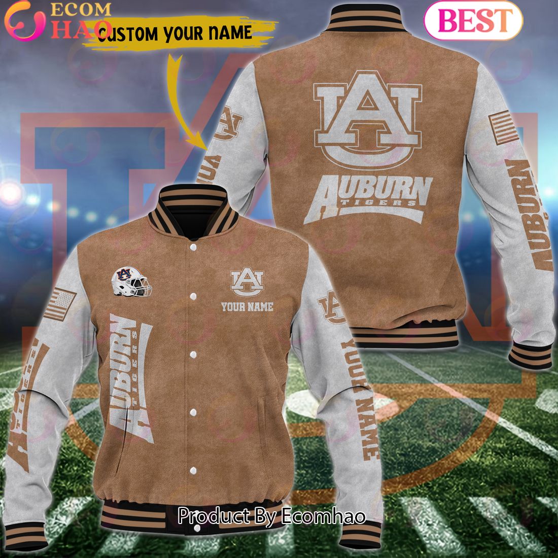 NCAA Auburn Tigers Salute to Service For Veteran Day Color Custom Name Baseball Jacket