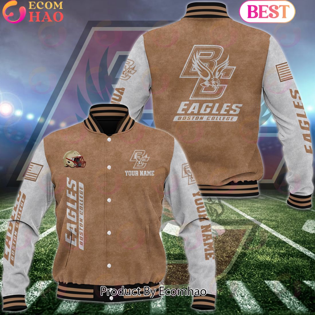 NCAA Boston College Eagles Salute to Service For Veteran Day Color Custom Name Baseball Jacket