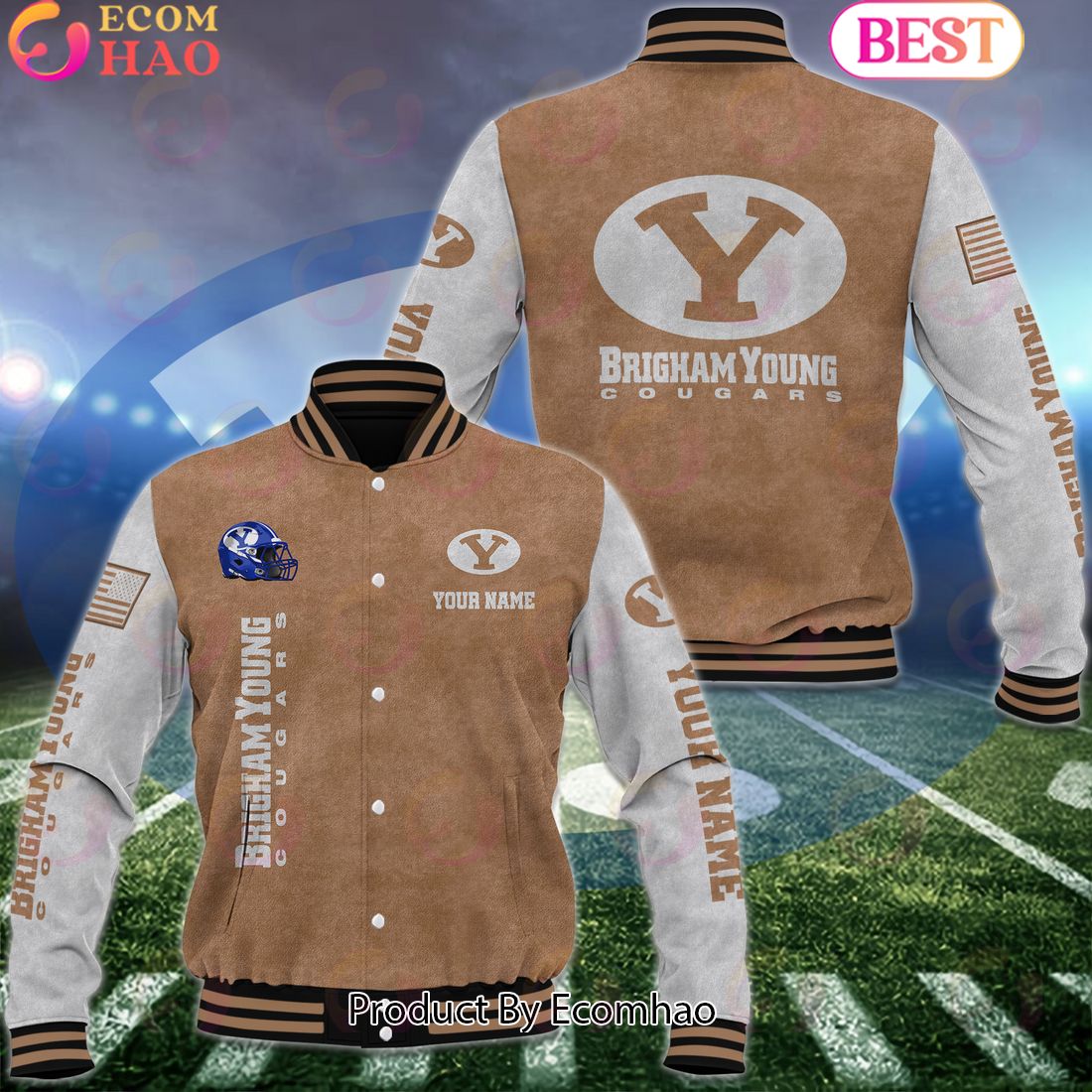 NCAA BYU Cougars Salute to Service For Veteran Day Color Custom Name Baseball Jacket