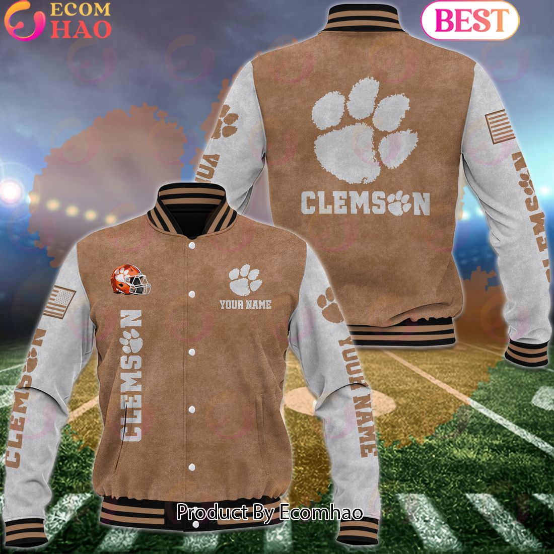 NCAA Clemson Tigers Salute to Service For Veteran Day Color Custom Name Baseball Jacket