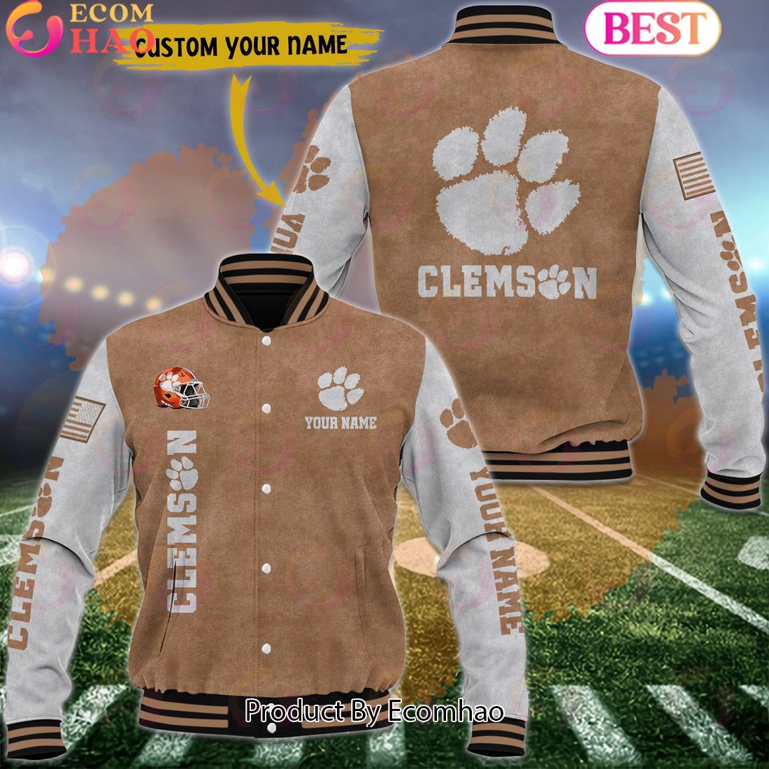 NCAA Clemson Tigers Salute to Service For Veteran Day Color Custom Name Baseball Jacket