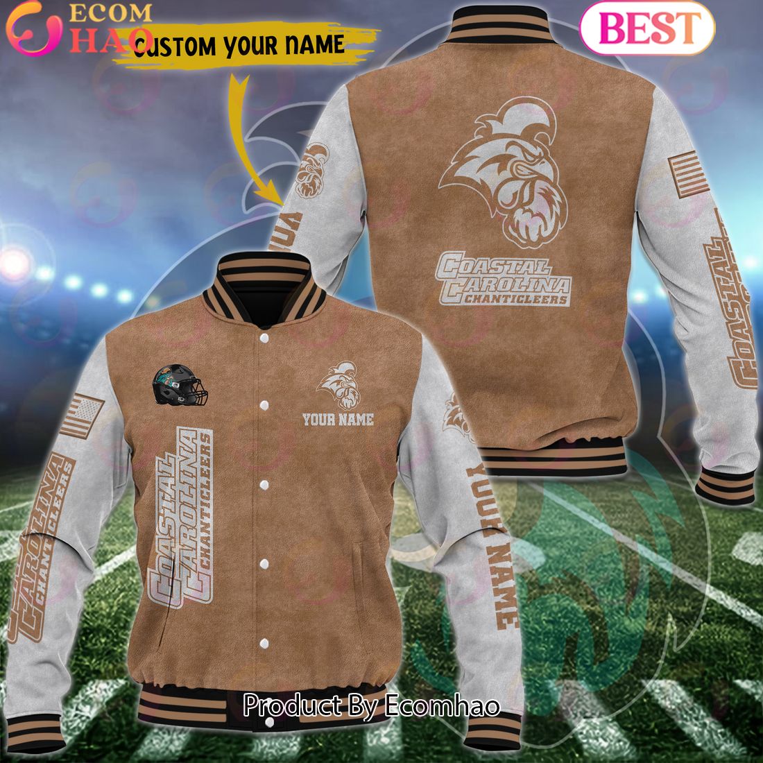 NCAA Coastal Carolina Chanticleers Salute to Service For Veteran Day Color Custom Name Baseball Jacket