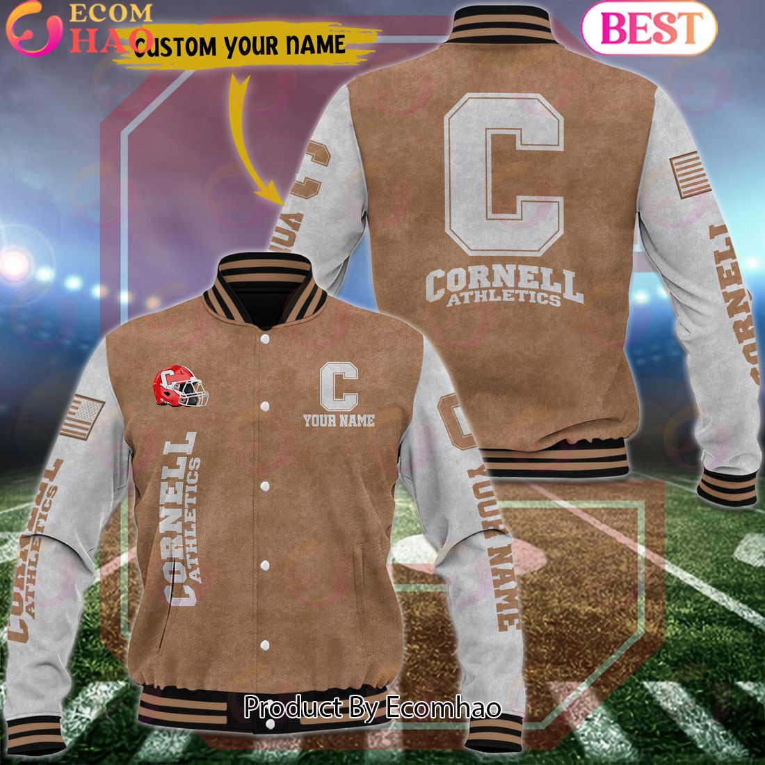 NCAA Cornell Big Red Salute to Service For Veteran Day Color Custom Name Baseball Jacket