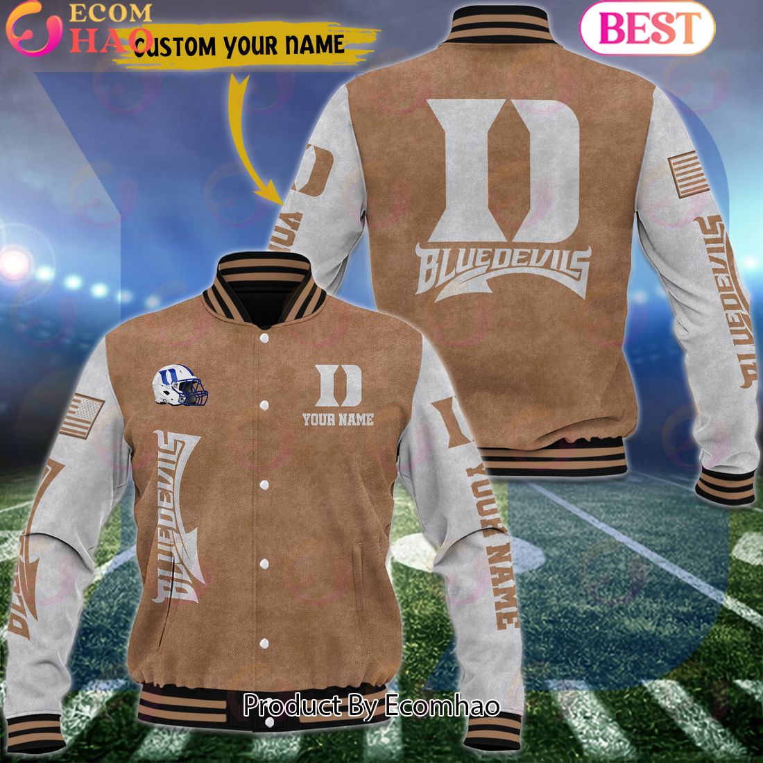 NCAA Duke Blue Devils Salute to Service For Veteran Day Color Custom Name Baseball Jacket